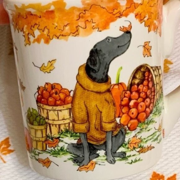 NWT Dog in Sweater Black Lab Labrador Mug Fall Harvest Certified International - Picture 1 of 6
